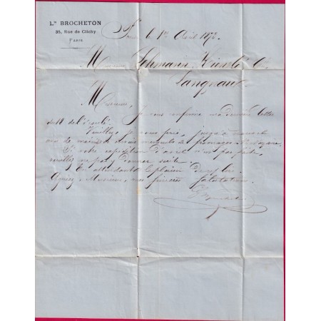 N°56 PARIS ETOILE 18 R AMSTERDAM POUR LANGNAU SUISSE 1873 LETTRE COVER