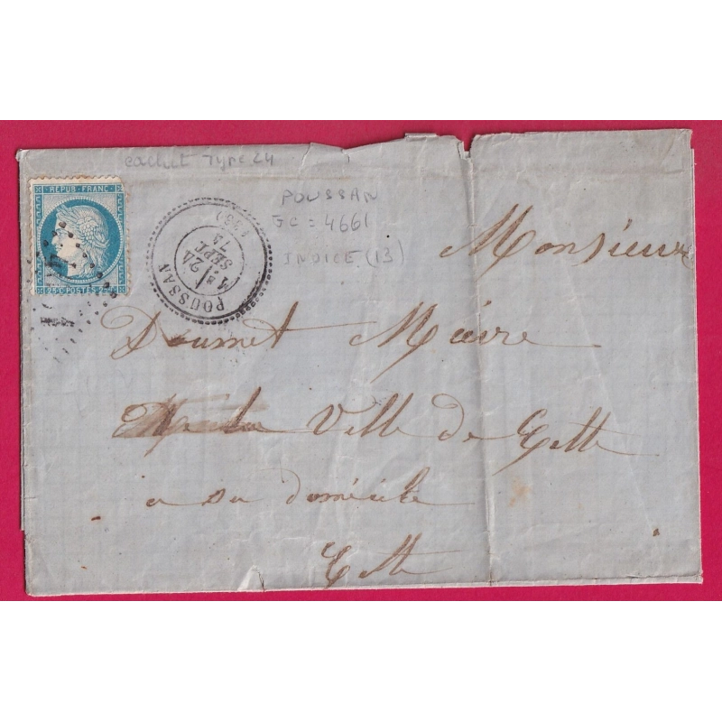 N°60 GC 4661 POUSSAN HERAULT CAD TYPE 24 POUR CETTE INDICE 13 LETTRE COVER