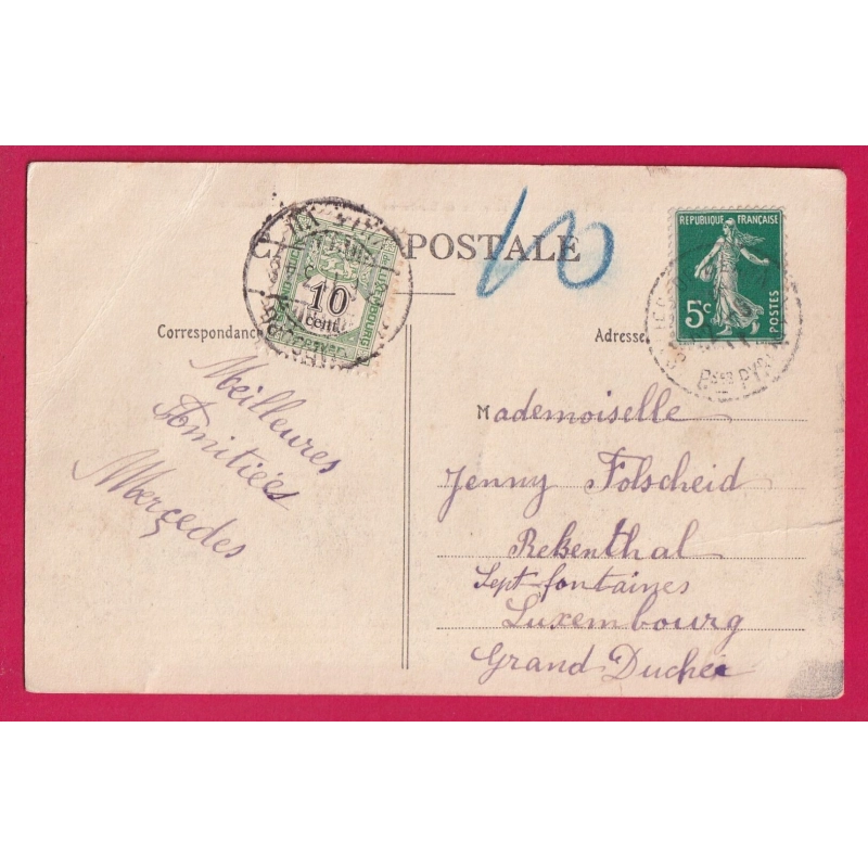 N°137 SALIES DU BEARN BASSES PYRENEES 1911 TAXE 10C LUXEMBOURG LETTRE COVER