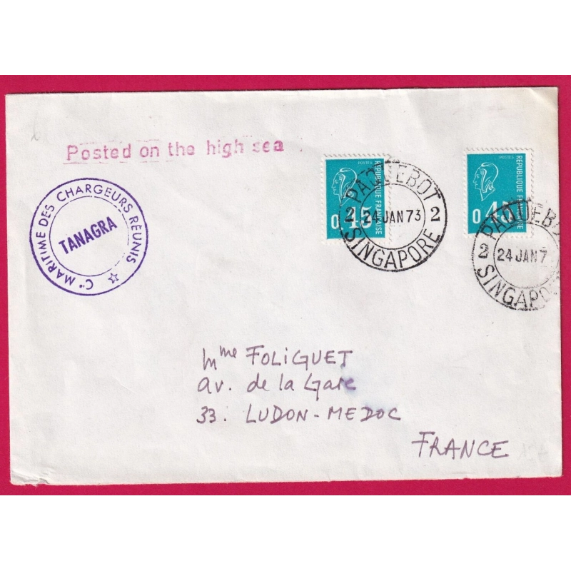 N°1663 MARIANNE DE BECQUET CAD PAQUEBOT SINGAPORE SINGAPOUR 1973 LETTRE COVER
