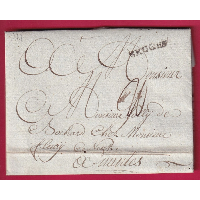 MARQUE BRUGES BELGIQUE 1777 POUR NANTES TEXTE DE VARSENARE VARRENAERE LETTRE COVER