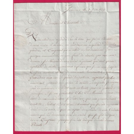 MARQUE BRUGES BELGIQUE 1777 POUR NANTES TEXTE DE VARSENARE VARRENAERE LETTRE COVER