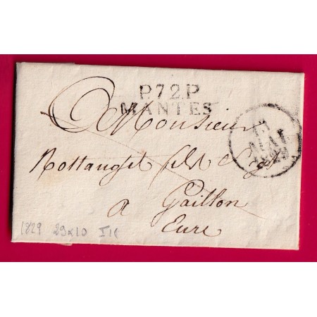 MARQUE P72P MANTES SEINE ET OISE 1829 POUR GAILLON EURE INDICE 11 LETTRE COVER