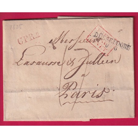 ALLEMAGNE DUSSELDORF + CPR2 ENTREE PRUSSE PAR GIVET ARDENNES 1825 LETTRE COVER