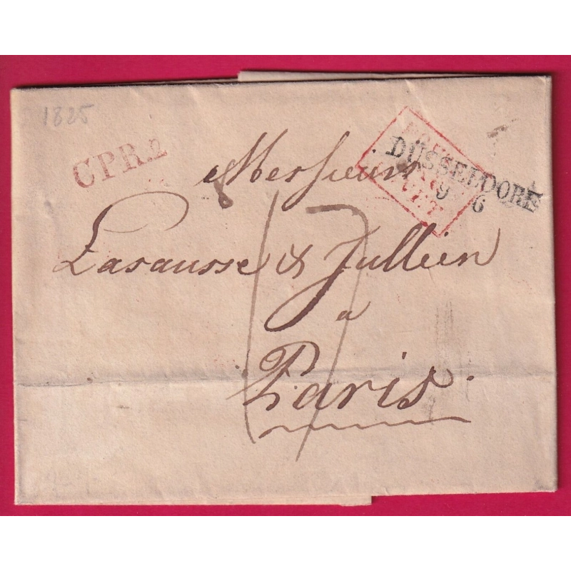 ALLEMAGNE DUSSELDORF + CPR2 ENTREE PRUSSE PAR GIVET ARDENNES 1825 LETTRE COVER