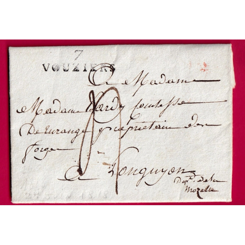 MARQUE 7 VOUZIERS ARDENNES POUR LONGUYON MOSELLE 1818 LETTRE COVER