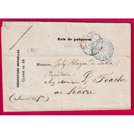 PARIS 1854 2 CACHETS TAXE 15C PUIS 30C BUREAU 1 REEXPEDITION AU HAVRE SEINE INFERIEURE AU DOS INCONNU A L'APPEL LETTRE