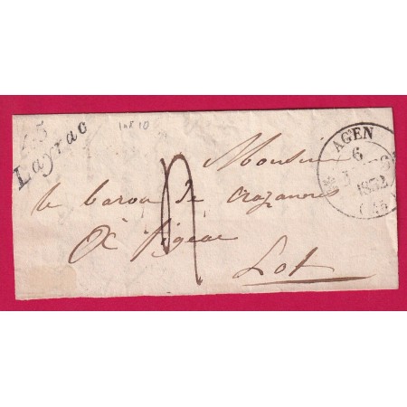 CURSIVE 45 LAYRAC LOT ET GARONNE 1832 T13 AGEN POUR FIGEAC LOT INDICE 10 LETTRE COVER
