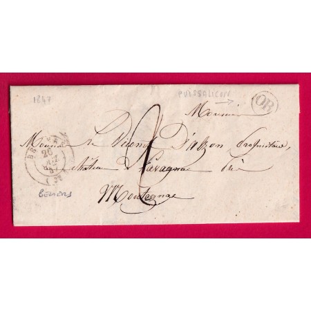 CAD TYPE 15 BEZIERS HERAULT 1847 OR PUISSALICON POUR MONTAGNAC LETTRE COVER