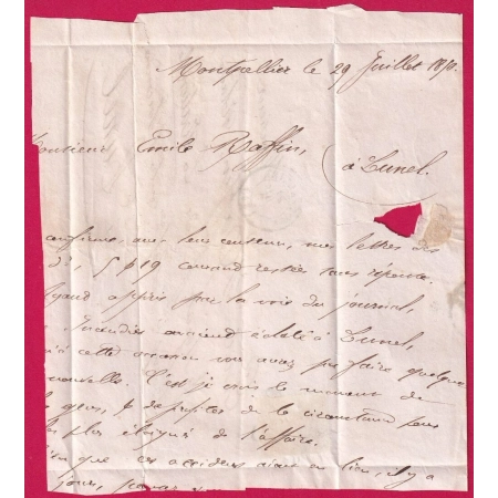 N°4 GRILLE MONTPELLIER HERAULT POUR LUNEL HERAULT DEVANT DE  1850 LETTRE COVER