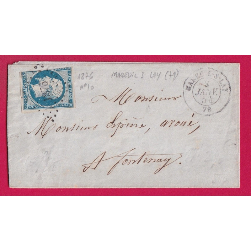 N°10 PC 1876 MAREUIL S LAY VENDEE POUR FONTENAY LETTRE COVER