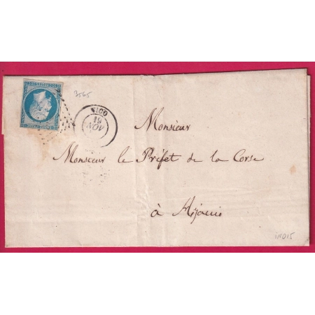 N°14 PC 3565 VICO CORSE POUR AJACCIO 1862 INDICE 15 LETTRE COVER