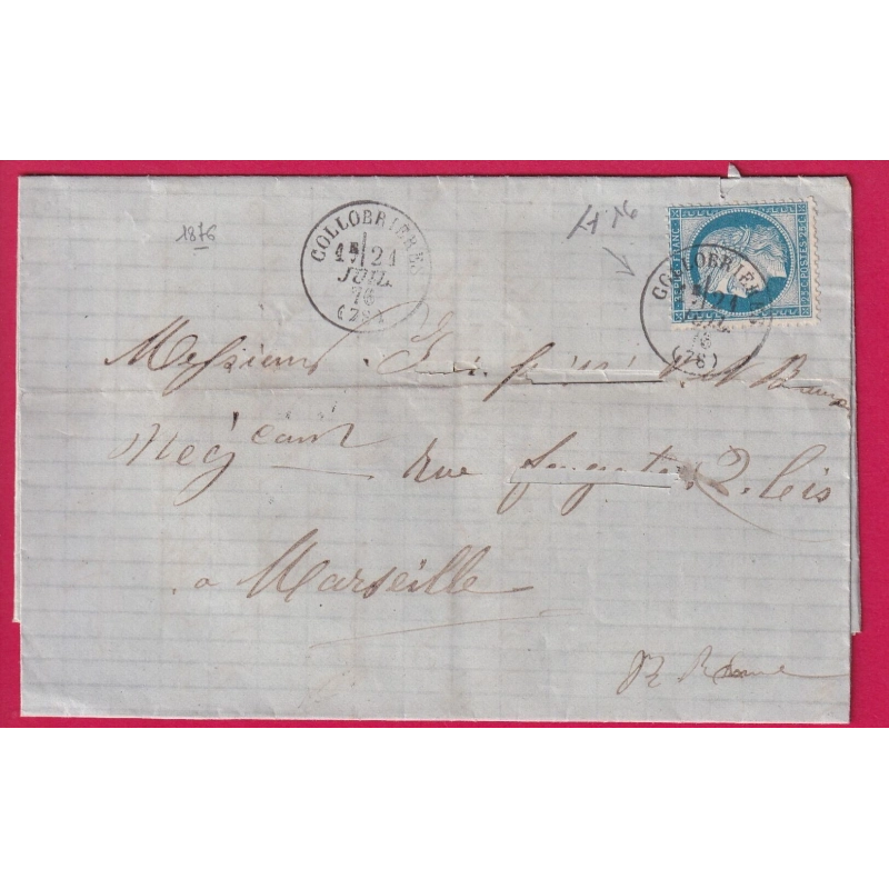 N°60 CAD TYPE 16 COLLOBRIERE VAR POUR MARSEILLE LETTRE COVER