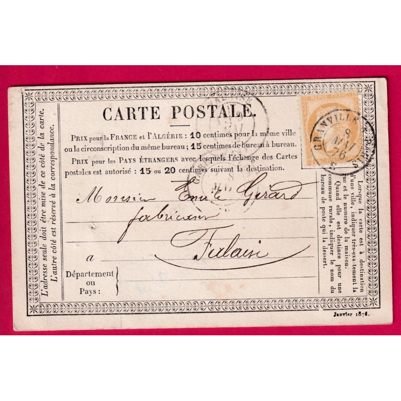 N°55 CAD AMBULANT GRANVILLE A PARIS POUR FALAISE CALVADOS LETTRE COVER