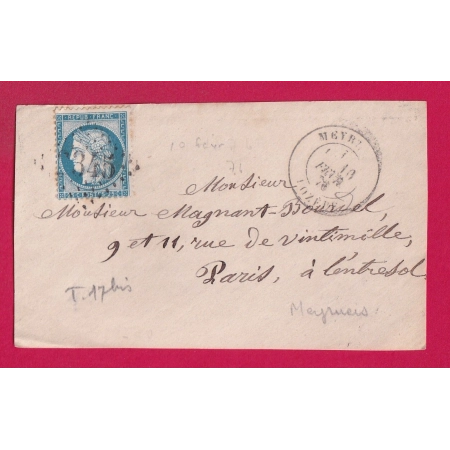 N°60 GC 2345 CAD TYPE 18 MEYRUEIS LOZERE DEVANT DE LETTRE POUR PARIS COVER