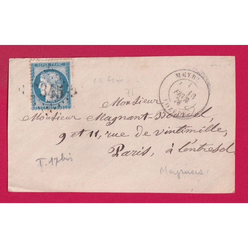 N°60 GC 2345 CAD TYPE 18 MEYRUEIS LOZERE DEVANT DE LETTRE POUR PARIS COVER