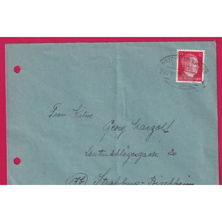 ALSACE LORRAINE AMBULANT METZ SAARBRUCKEN 1944 POUR STRASBOURG BAS RHIN MOSELLE LETTRE COVER
