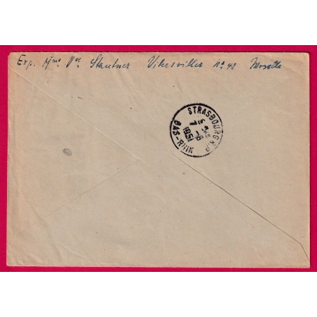 N°809 813 RECOMMANDE VIBERSVILLER 1951 CAD HEXAGONAL PERLE MOSELLE POUR STRABOURG MARIANNE DE GANDON