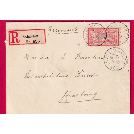 ALSACE LORRAINE N°119 40C MERSON MOYEUVRE LA GRANDE MOSELLE ETIQUETTE RECOMMANDE ALLEMANDE 1920 LETTRE COVER