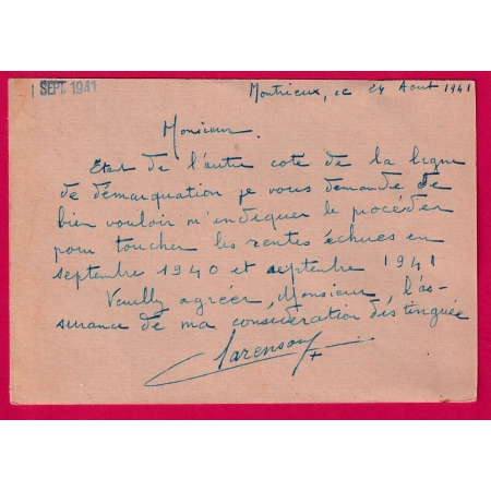 CHANTIER DE JEUNESSE DE MEOUNES LES MONTRIEUX VAR 1941 ENTIER IRIS 80C POUR PARIS LETTRE COVER