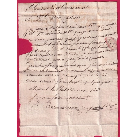 MARQUE ST GAUDENS LOT ET GARONNE AN 12 POUR LIMOUX AUDE LETTRE COVER