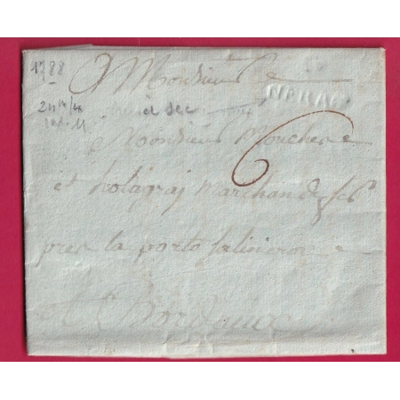 MARQUE A SEC NERAC LOT ET GARONNE 1788 INDICE 11 LENAIN N°1A POUR BORDEAUX LETTRE COVER
