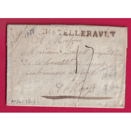 MARQUE CHATELLERAULT VIENNE 1788 LENAIN N°3A POUR MOOSCH HAUT RHIN LETTRE COVER