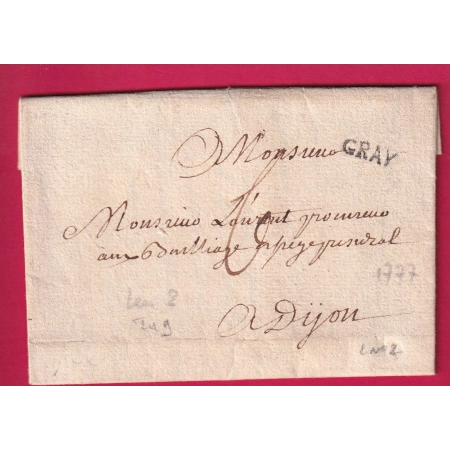 MARQUE GRAY HAUTE SAONE 1777 LENAIN N°2 POUR DIJON COTE D'OR INDICE 9 LETTRE COVER