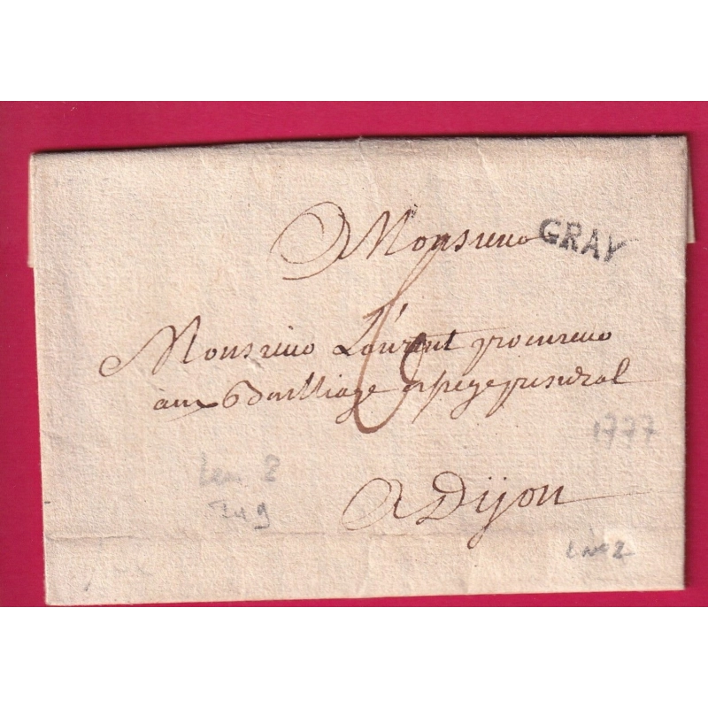 MARQUE GRAY HAUTE SAONE 1777 LENAIN N°2 POUR DIJON COTE D'OR INDICE 9 LETTRE COVER