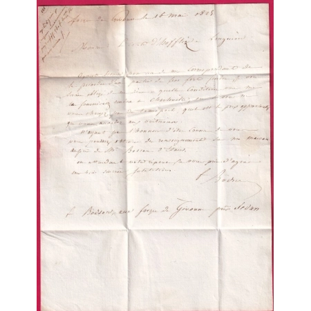 DEBOURSE DEB 55 LONGUYON TAMPON + MANUSCRIT 1825 MOSELLE DEPART SEDAN ARDENNES POUR PARIS LONGUYON 2 FOIS LETTRE COVER