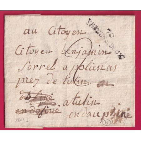 MARQUE 70 VERDUN SUR LE DOUBS HAUTE SAONE POUR TULLINS ISERE TEXTE MOLAIZE AN 9 LETTRE COVER