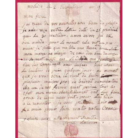 MARQUE 70 VERDUN SUR LE DOUBS HAUTE SAONE POUR TULLINS ISERE TEXTE MOLAIZE AN 9 LETTRE COVER