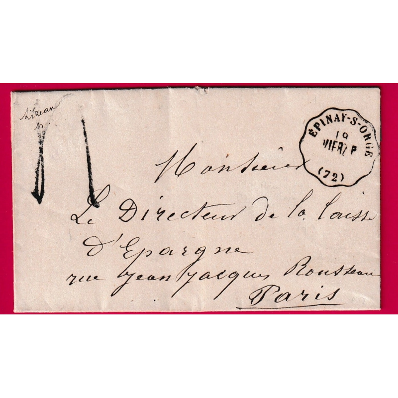 REEMPLOI TARDIF DE LA TAXE TAMPON 4 1877 CONVOYEUR STATION EPINAY SUR ORGE SEINE ET OISE POUR PARIS LETTRE COVER
