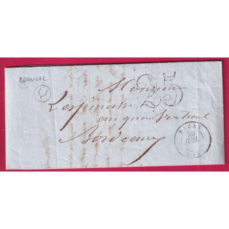 CAD TYPE 15 BAZAS GIRONDE BOITE RURALE Q BEAULAC POUR BORDEAUX LETTRE COVER