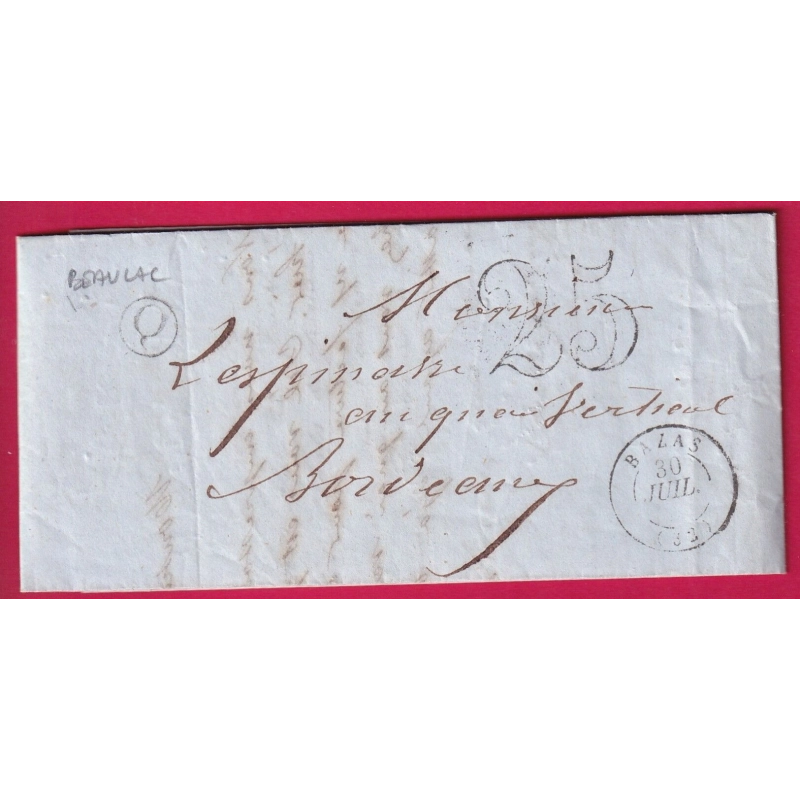CAD TYPE 15 BAZAS GIRONDE BOITE RURALE Q BEAULAC POUR BORDEAUX LETTRE COVER