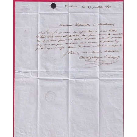 CAD TYPE 15 BAZAS GIRONDE BOITE RURALE Q BEAULAC POUR BORDEAUX LETTRE COVER
