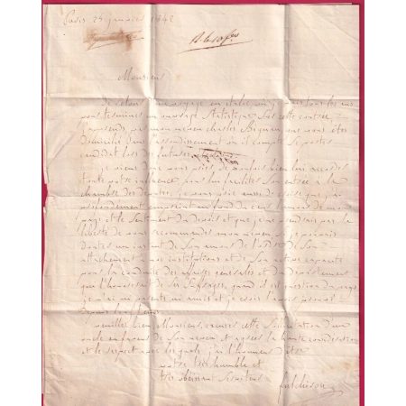 CAD TYPE 15 CHAMBRE DES DEPUTES PARIS 1842 + PP ROUGE POUR PIERRELATTE DROME REEXP NIMES GARD  LETTRE COVER