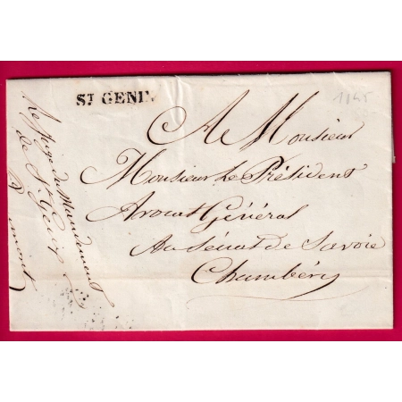 MARQUE SARDE ST GENIX SAVOIE FRANCHISE LE JUGE DE MANDEMENT POUR CHAMBERY 1845 LETTRE COVER