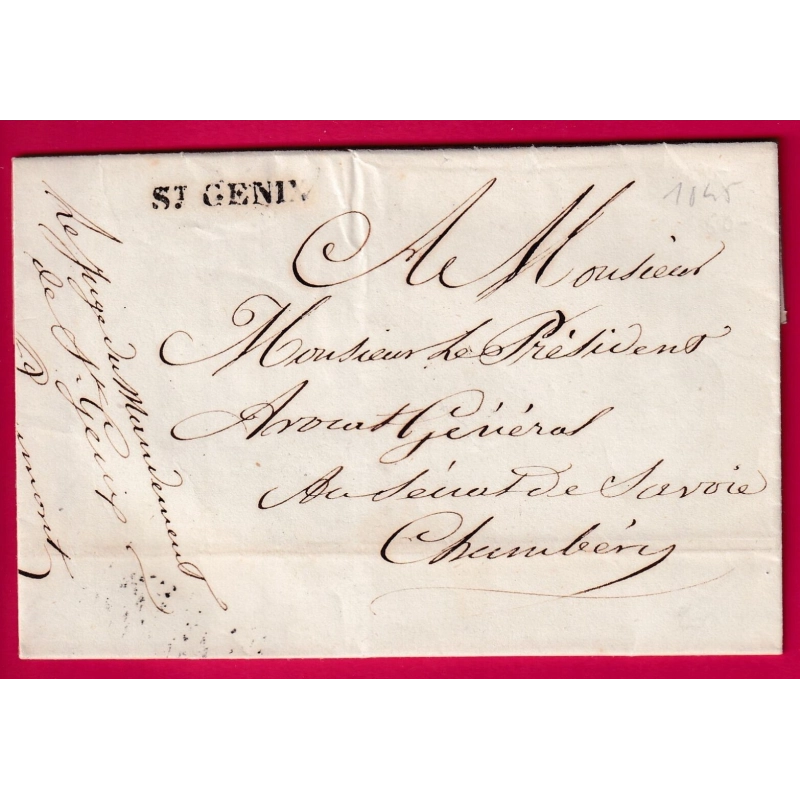 MARQUE SARDE ST GENIX SAVOIE FRANCHISE LE JUGE DE MANDEMENT POUR CHAMBERY 1845 LETTRE COVER