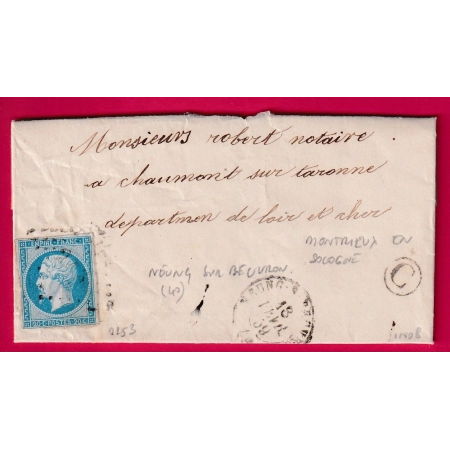 N°14 PC 2253 NEUNG SUR BEUVRON LOIR ET CHER BOITE RURALE C MONTRIEUX EN SOLOGNE POUR CHAUMONT SUR TARONNE LETTRE COVER