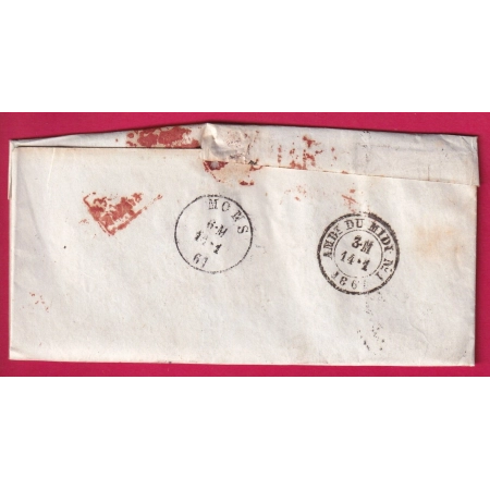 N°14 PC 3537 VERSAILLES TAXE TAMPON 4 AFFRANCH INSUFF POUR MONS BELGIQUE LETTRE COVER