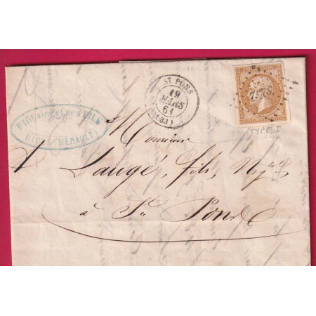 N°13 TTB PC 3252 ST PONS HERAULT POUR ST PONS DEPART RIOLS SANS BOITE RURALE LETTRE COVER
