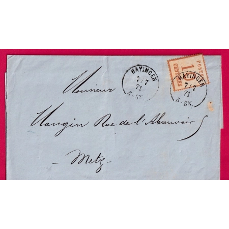 ALSACE LORRAINE N°5 HAYANGE HAYINGEN MOSELLE POUR METZ 1871 LETTRE COVER