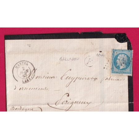N°22 GC 2244 MARTEL LOT BOITE RURALE F BALADOU POUR PERIGUEUX DORDOGNE LETTRE COVER