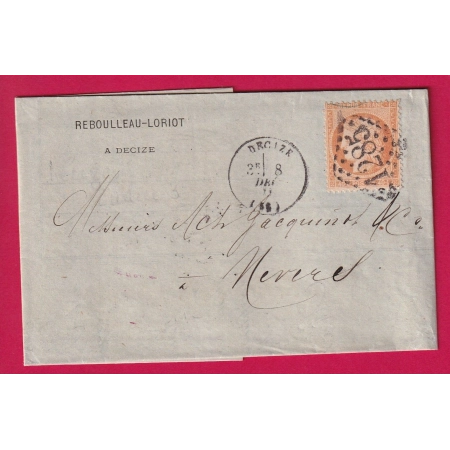 N°38 OVALE CONTROLE TP PARTIEL GC 1285 DECIZE NIEVRE POUR NEVERS 1873 LETTRE COVER