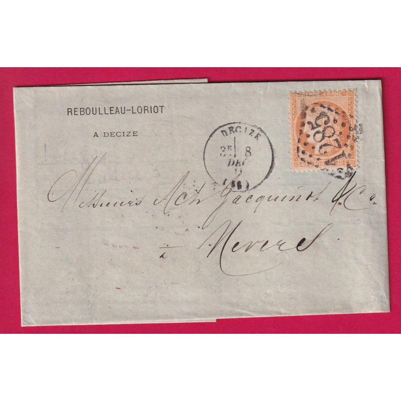 N°38 OVALE CONTROLE TP PARTIEL GC 1285 DECIZE NIEVRE POUR NEVERS 1873 LETTRE COVER