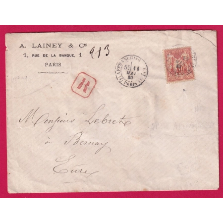 N°70 CAD AFFRANCHISSEMENT 4 PARIS 4 POUR BERNAY EURE RECOMMANDE LETTRE COVER