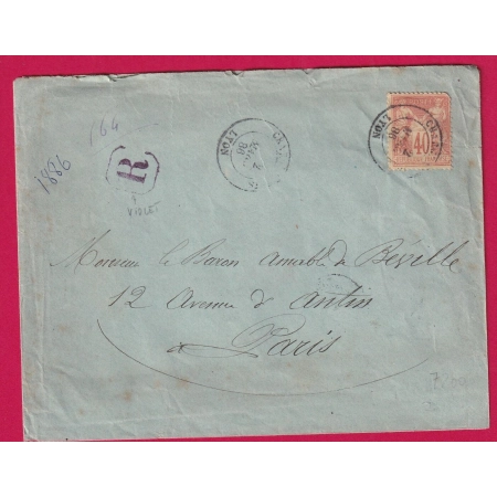 N°94 CHARGEMENT LYON RECOMMANDE EN VIOLET RHONE 1886 POUR PARIS LETTRE COVER