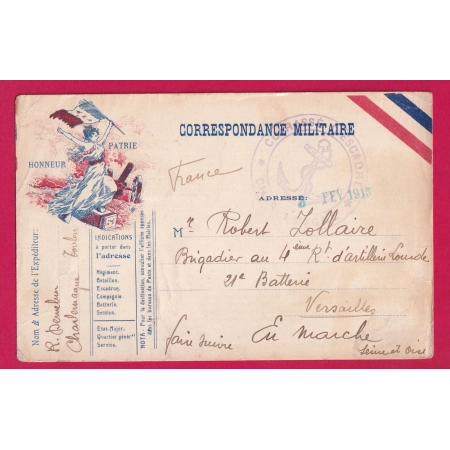 WW1 CARTE FM CUIRASSE D'ESCADRE CHARLEMAGNE EN MER 1915 POUR VERSAILLES LETTRE COVER