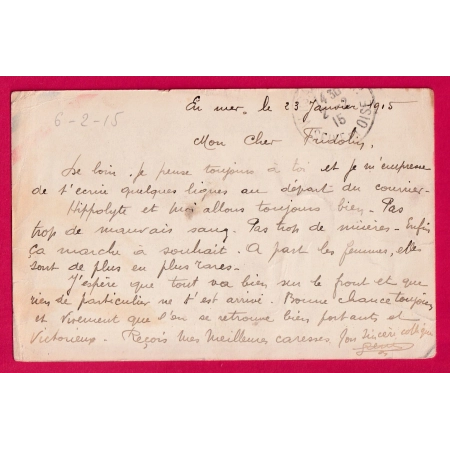 WW1 CARTE FM CUIRASSE D'ESCADRE CHARLEMAGNE EN MER 1915 POUR VERSAILLES LETTRE COVER